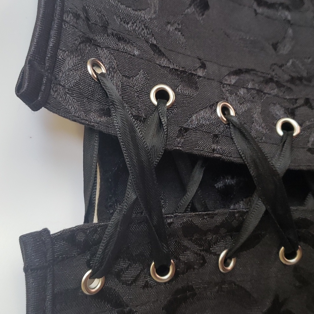 Women's Black Jacquard Strapless Lace-Up Back Bustier Corset Top Size M - Picture 8 of 17